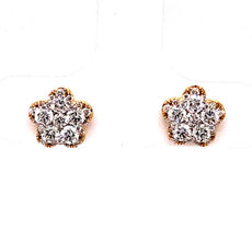 ESTATE .67CT DIAMOND 18K YELLOW GOLD 3D ROUND CLUSTER ROUND FLOWER STUD EARRINGS