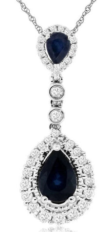 1.31CT DIAMOND & AAA SAPPHIRE 14KT WHITE GOLD PEAR SHAPE HALO FLOATING PENDANT