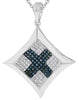 .40CT WHITE & BLUE DIAMOND 14K WHITE GOLD 3D CRISS CROSS GEOMETRICAL FUN PENDANT
