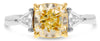 3.37CT WHITE & CANARY DIAMOND PLATINUM & 18K YELLOW GOLD 3 STONE ENGAGEMENT RING