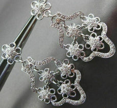 ESTATE LARGE 1.26CT DIAMOND 18K WHITE GOLD FILIGREE FLOWER STAR HANGING EARRINGS