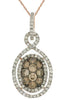 .79CT WHITE & CHOCOLATE FANCY DIAMOND 14KT ROSE GOLD CLUSTER FLOWER LOVE PENDANT
