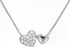 ESTATE .13CT DIAMOND 14KT WHITE GOLD 3D PAVE DOUBLE HEART LOVE NECKLACE