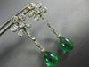 ANTIQUE 3.20CT DIAMOND & AAA EMERALD 14KT 2 TONE GOLD 3D FLOWER HANGING EARRINGS