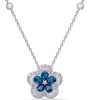 1.19CT DIAMOND & AAA SAPPHIRE 14KT WHITE GOLD FLOWER HALO BY THE YARD NECKLACE