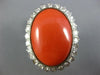 ANTIQUE EXTRA LARGE 1.0CT OLD MINE DIAMOND & AAA CORAL 14KT WHITE GOLD FUN RING