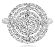 ESTATE LARGE .89CT DIAMOND 14KT WHITE GOLD ROUND FLOWER MULTI CIRCULAR FUN RING