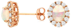 ESTATE 1.60CT DIAMOND & AAA OPAL 14K ROSE GOLD OVAL & ROUND FLOWER STUD EARRINGS