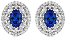 LARGE 1.94CT DIAMOND & AAA TANZANITE 14KT WHITE GOLD 3D OVAL FILIGREE EARRINGS