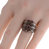 LARGE AAA RHODOLITE 18KT YELLOW GOLD & 925 SILVER TRILLION FILIGREE FUN RING