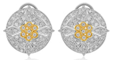 LARGE .73CT DIAMOND 14K 2 TONE GOLD CIRCULAR FLOWER CLUSTER FUN HANGING EARRINGS