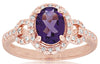 ESTATE 1.33CT DIAMOND & AAA AMETHYST 14KT ROSE GOLD OVAL & ROUND FRIENDSHIP RING