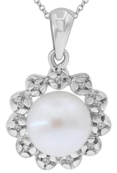 .05CT DIAMOND & AAA SOUTH SEA PEARL 14K WHITE GOLD MULTI FLOWER FLOATING PENDANT