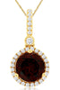 ESTATE 1.68CT DIAMOND & AAA GARNET 14KT YELLOW GOLD ROUND HALO FLOATING PENDANT