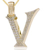 ESTATE EXTRA LARGE 1.66CT DIAMOND 14K YELLOW GOLD V INITIAL FUN FLOATING PENDANT