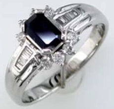 1.04CT DIAMOND & AAA SAPPHIRE 14KT WHITE GOLD 3D EMERALD CUT & ROUND SQUARE RING