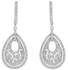 LARGE 1.39CT DIAMOND 18K WHITE GOLD TEAR DROP OPEN FILIGREE FUN HANGING EARRINGS