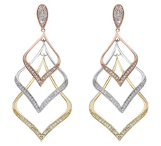 ESTATE LARGE .50CT DIAMOND 14KT TRI COLOR GOLD MULTI TEAR DROP HANGING EARRINGS