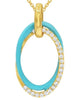 .13CT DIAMOND & TURQUOISE ENAMEL 14KT YELLOW GOLD DOUBLE OVAL LOVE KNOT PENDANT