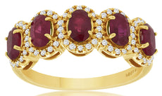 1.35CT DIAMOND & AAA RUBY 14KT YELLOW GOLD OVAL & ROUND 5 STONE ANNIVERSARY RING
