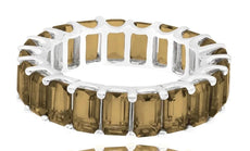 5.55CT AAA SMOKY TOPAZ 14K WHITE GOLD EMERALD CUT SHARED PRONG ETERNITY FUN RING