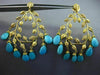 ESTATE EXTRA LARGE 1.25CT DIAMOND & TURQUOISE 18KT YELLOW GOLD HANGING EARRINGS