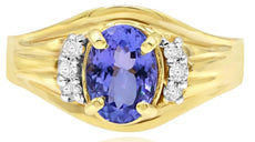 1.47CT DIAMOND & AAA TANZANITE 14K YELLOW GOLD OVAL & ROUND FRIENDSHIP LOVE RING