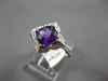 1.48CT DIAMOND & AAA AMETHYST 14K 2 TONE GOLD 3D CUSHION & ROUND FLORAL FUN RING