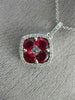 ESTATE 2.10CT DIAMOND & AAA RUBY 18KT WHITE GOLD SQUARE FLOWER FLOATING PENDANT