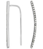 ESTATE .19CT DIAMOND 14KT WHITE GOLD 3D CLASSIC SEMI CURVE BAR HANGING EARRINGS