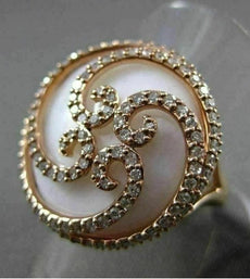 ANTIQUE LARGE 13.25CT DIAMOND & WHITE AGATE 14KT ROSE GOLD FILIGREE FLOWER RING