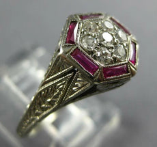 ANTIQUE .34CT DIAMOND & AAA RUBY 18K WHITE GOLD 3D CLUSTER ENGAGEMENT RING 26872