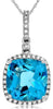 5.06CT DIAMOND & AAA BLUE TOPAZ 14KT WHITE GOLD 3D CUSHION HALO FLOATING PENDANT