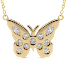 .35CT DIAMOND 14KT YELLOW GOLD 3D ROUND & MARQUISE SHAPE BUTTERFLY LOVE NECKLACE