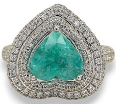 LARGE 4.12CT DIAMOND & AAA PARAIBA TOURMALINE 18K WHITE GOLD 3D DOUBLE HALO RING