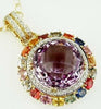 LARGE 27.25CT DIAMOND & AAA MULTI GEM 14KT YELLOW GOLD CIRCULAR RAINBOW PENDANT