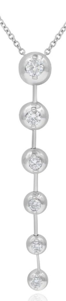 .29CT DIAMOND 14KT WHITE GOLD ROUND CLASSIC 6 STONE JOURNEY BEZEL LOVE NECKLACE