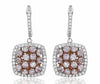 LARGE 3.42CT WHITE & PINK DIAMOND 18KT WHITE ROSE GOLD HALO FUN HANGING EARRINGS