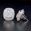 LARGE 4CT DIAMOND 18K WHITE GOLD ROUND BAGUETTE SQUARE DOUBLE HALO STUD EARRINGS