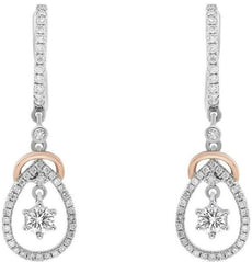 .91CT DIAMOND 14KT WHITE & ROSE GOLD 3D SOLITAIRE TEAR DROP FUN HANGING EARRINGS