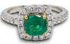 1.48CT DIAMOND & AAA EMERALD 18KT 2 TONE GOLD 3D CUSHION & ROUND ENGAGEMENT RING