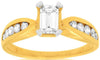 ESTATE .80CT DIAMOND 14K YELLOW GOLD 3D BAGUETTE & ROUND CLASSIC ENGAGEMENT RING