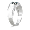 .46CT BLUE DIAMOND 14K WHITE GOLD CLUSTER OCTAGON SQUARE MATTE & SHINY MENS RING