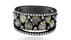 ESTATE LARGE 3.71CT MULTI COLOR DIAMOND 18KT WHITE GOLD PEAR SHAPE & ROUND RING