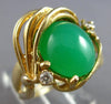 ESTATE LARGE .06CT DIAMOND & AAA JADE 14KT YELLOW GOLD 3D FLORAL RING #28103