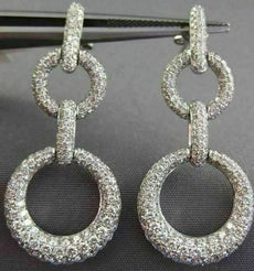 ESTATE 2.90CT DIAMOND 18KT WHITE GOLD CIRCLE OF LIFE GRADUATING HANGING EARRINGS