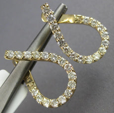 1.42CT DIAMOND 14KT YELLOW GOLD 3D OPEN TEAR DROP SIDEWAYS HOOP HANGING EARRINGS