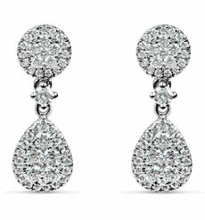 ESTATE .78CT DIAMOND 18KT WHITE GOLD CLASSIC TEAR DROP CLUSTER HANGING EARRINGS