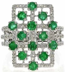 ESTATE LARGE 1.9OCT DIAMOND & AAA EMERALD 18KT WHITE GOLD 3D SQUARE CHECKER RING
