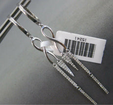 ESTATE .28CT DIAMOND 14KT WHITE GOLD 3D CLASSIC INFINITY BAR HANGING EARRINGS